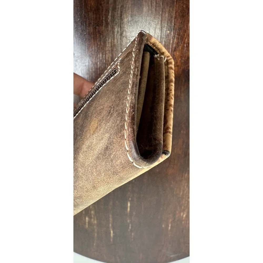American Bison Leather Wallet with Tan Crocodile Pattern Flap Pockets New Other